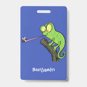 Badge Caméléon lézard de dessin animé vert drôle mignon