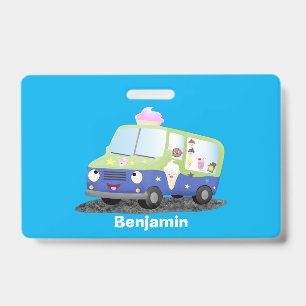 Badge Camion de glace cartoon mignon et heureux