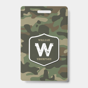 Badge Camouflage Vert Camo Motif Armée Monogramme