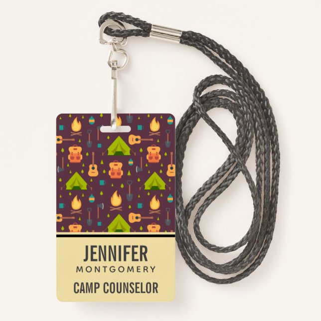Badge Camping cool Design OutdoorsMotif Professionnel  (Devant avec lanière)