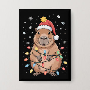 Badge Capybara de Noël avec chapeau de Père Noël lumière