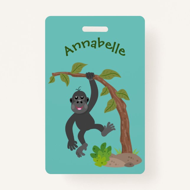 Badge Caricature de bébé gorille joyeux (Devant)