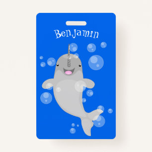 Badge Caricature de bulles de narval joyeux