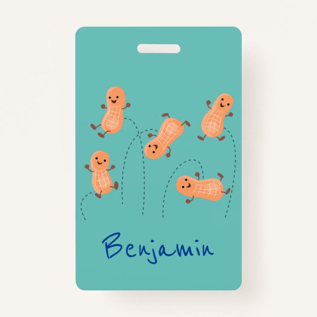 Badge Caricature de cacahuètes joyeux sautillant (Devant)