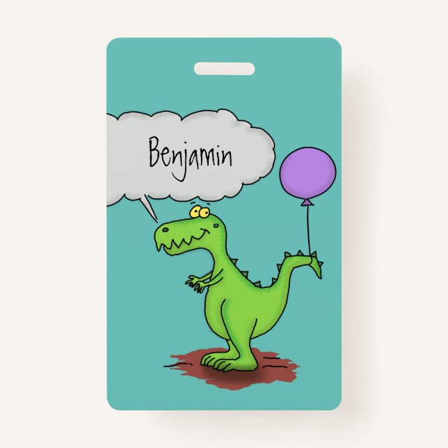Badge Caricature de dragon dragon drôle et vert respiran (Devant)