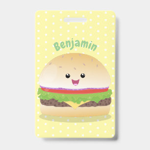 Badge Caricature de hamburger kawaii joyeux