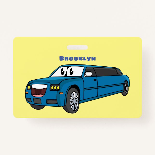 Badge Caricature de la Limousine bleu mignonne (Devant)