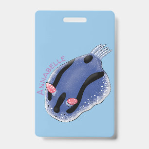 Badge Caricature de nudibranche bleu mignon