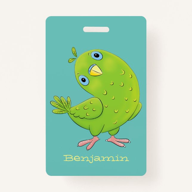 Badge Caricature de perruche verte curieuse (Devant)