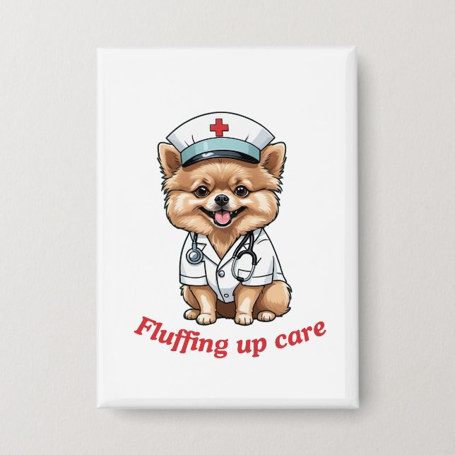 Badge Caricature d'infirmière avec conception de chien d (Recto)