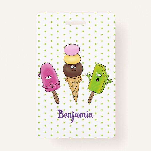 Badge Caricature drôles de glace popsicle dessin animé t (Devant)