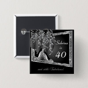 Badge Carré 5 Cm 00ème anniversaire en Parties scintillant Noire & 