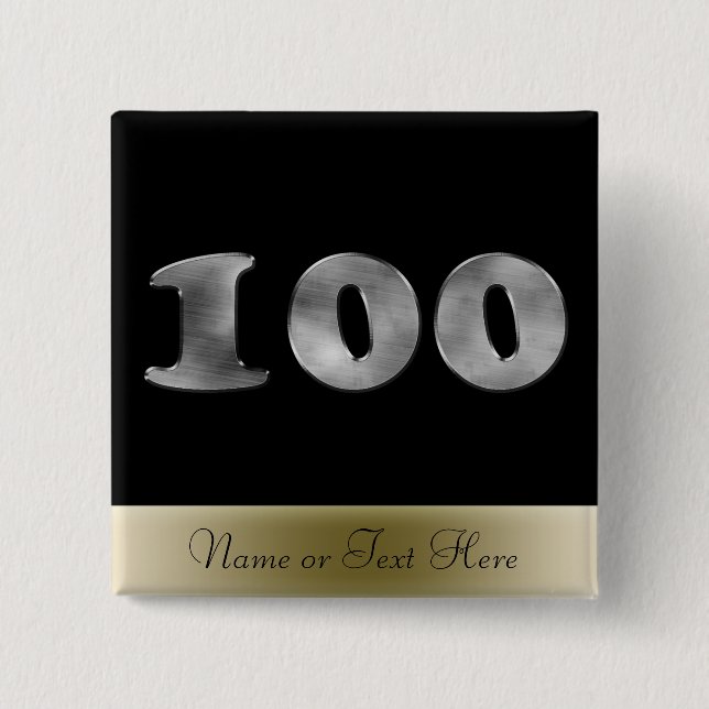 Badge Carré 5 Cm 100th argent personnalisé | numéro 100 (Devant)