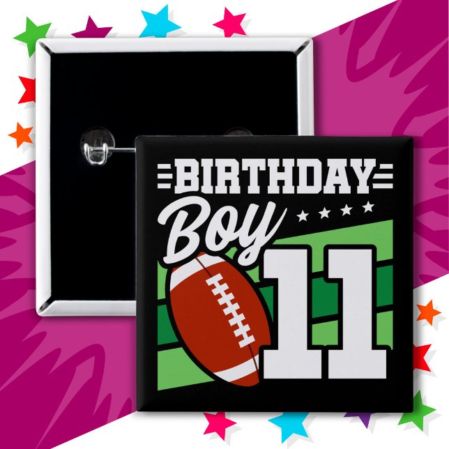 Badge Carré 5 Cm 11 Ans Football Party Thème 11ème anniversaire gar (Créateur téléchargé)