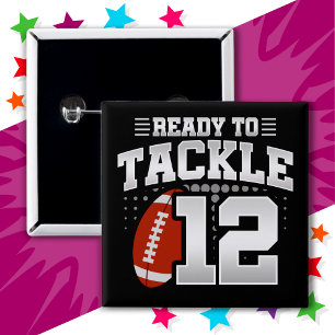 Badge Carré 5 Cm 12 ans Tackle Football Party 12e anniversaire
