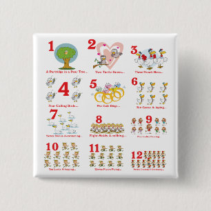 Badge Carré 5 Cm 12 douze jours de noël complet