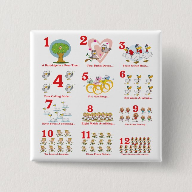 Badge Carré 5 Cm 12 douzièmes jours de noël terminés (Devant)