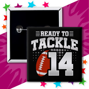 Badge Carré 5 Cm 14 Ans Tackle Football Party 14e anniversaire