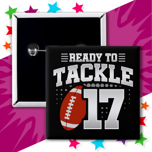 Badge Carré 5 Cm 17 ans Tackle Football Party 17e anniversaire