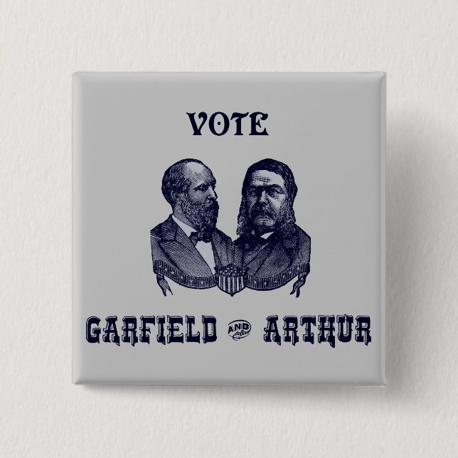 Badge Carré 5 Cm 1880 vote Garfield et Arthur, bleus (Devant)