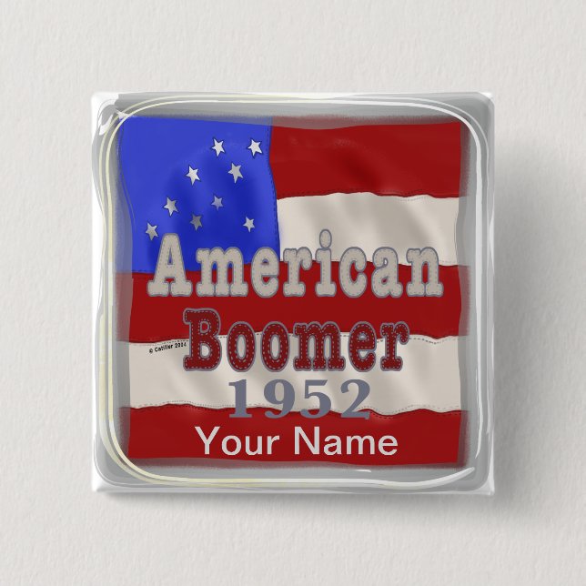 Badge Carré 5 Cm 1952 Anniversaire baby Boomer (Devant)
