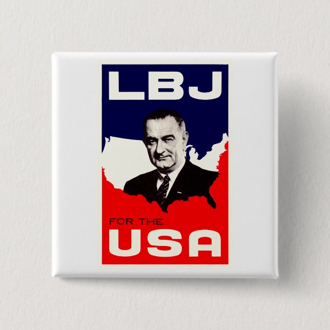 Badge Carré 5 Cm 1964 LBJ pour les Etats-Unis (Devant)