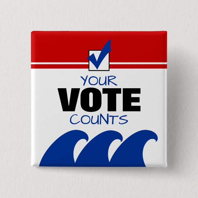 Badge Carré 5 Cm 2024 Votre vote Compte jour de l'élection Blue Dem (Devant)