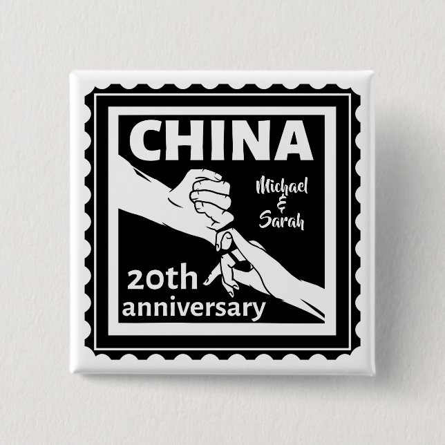 Badge Carré 5 Cm 20e anniversaire de mariage traditionnel chinois (Devant)