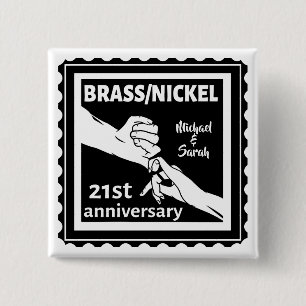 Badge Carré 5 Cm 21e anniversaire mariage laiton nickel traditionne