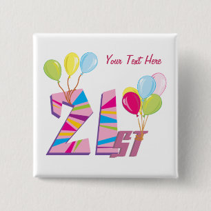 Badge Carré 5 Cm 21ème Anniversaire (rose) personnalisable