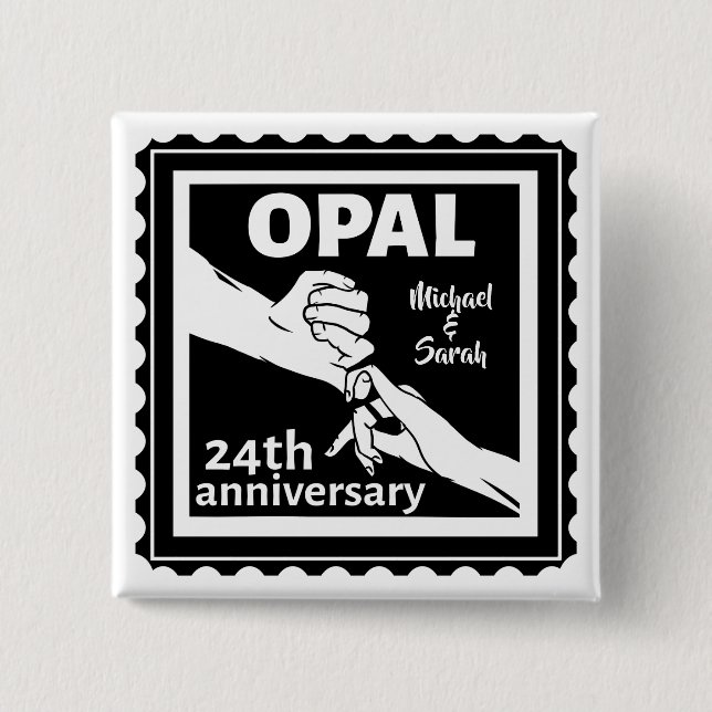 Badge Carré 5 Cm 24e anniversaire du mariage opal traditionnel (Devant)