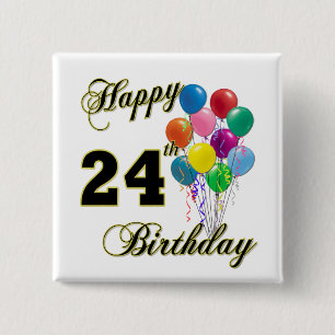 Badge Carré 5 Cm 24èmes cadeaux d'anniversaire heureux avec des