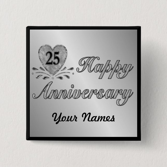 Badge Carré 5 Cm 25e anniversaire - Argent (Devant)