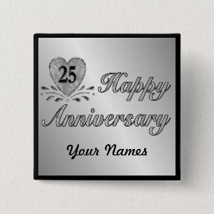 Badge Carré 5 Cm 25e anniversaire - Argent