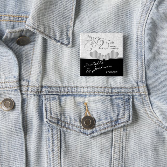 Badge Carré 5 Cm 25e anniversaire de Mariage d'argent (En situation)