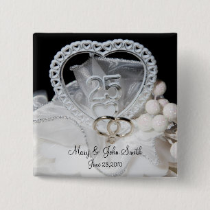 Badge Carré 5 Cm 25e anniversaire Mariage