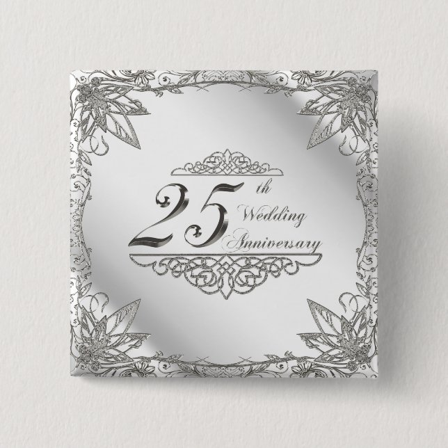 Badge Carré 5 Cm 25ème Bouton d'anniversaire de mariage (Devant)