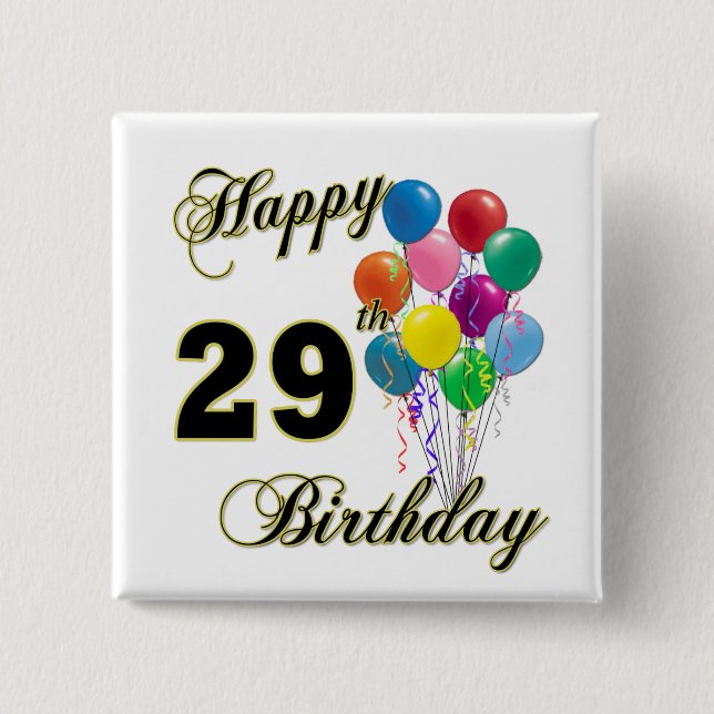 Badge Carré 5 Cm 29èmes cadeaux d'anniversaire heureux avec des (Devant)