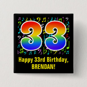 Badge Carré 5 Cm 33e anniversaire : Symboles de musique colorée, A