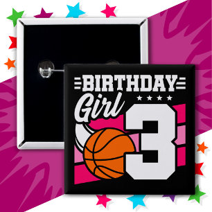 Badge Carré 5 Cm 3 ans Basketball Party 3e anniversaire fille
