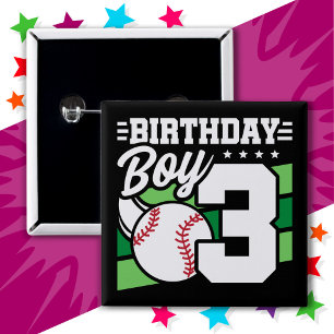 Badge Carré 5 Cm 3 Ans de la fête de baseball Thème 3ème anniversai