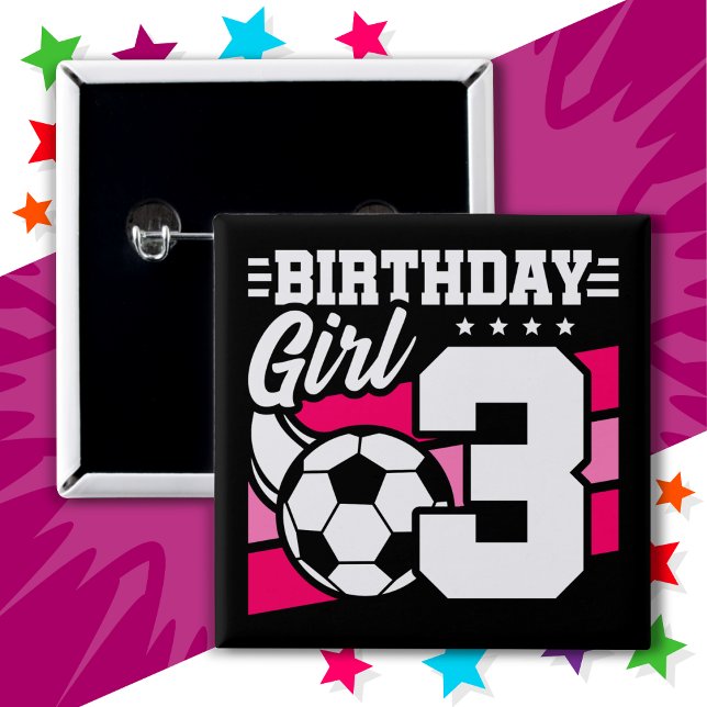 Badge Carré 5 Cm 3 ans Football Party 3e anniversaire fille (Créateur téléchargé)