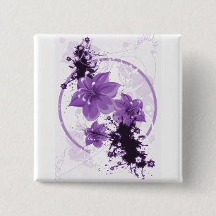 Badge Carré 5 Cm 3 jolies fleurs - pourpre