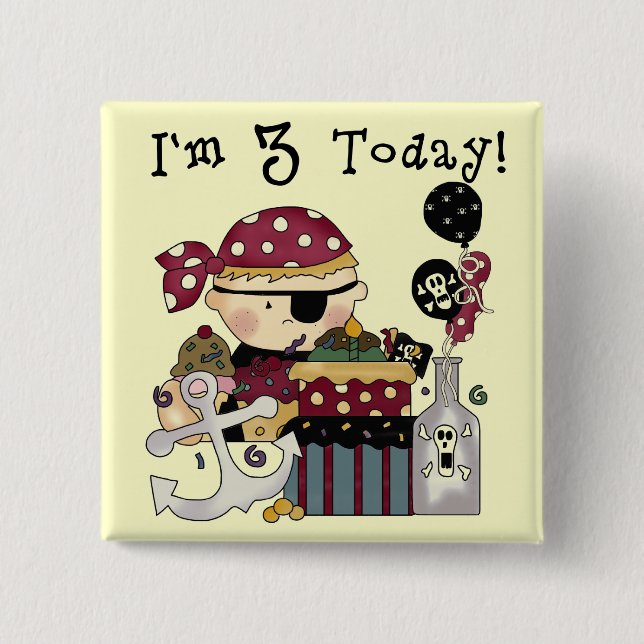 Badge Carré 5 Cm 3e anniversaire Pirate Tshirts et cadeaux (Devant)
