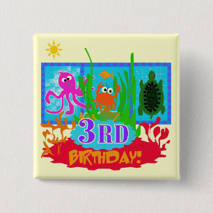 Badge Carré 5 Cm 3ème Aventure sous-marine Tshirts d'anniversaire