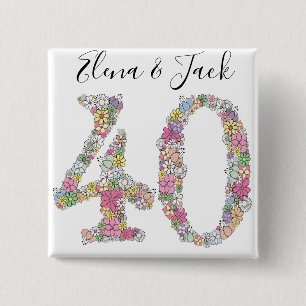 Badge Carré 5 Cm 40e anniversaire Anniversaire Numéro 40 Brooch