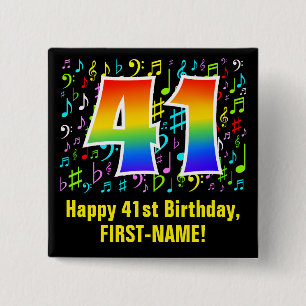 Badge Carré 5 Cm 41e anniversaire : Symboles de musique colorée, Ar