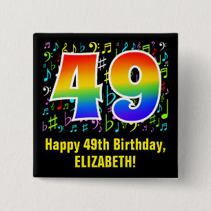 Badge Carré 5 Cm 49e anniversaire : Symboles de musique colorée, A