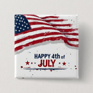Badge Carré 5 Cm 4 juillet - Drapeau américain artistique éclabouss