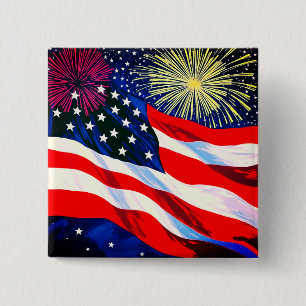 Badge Carré 5 Cm 4 juillet Drapeau USA #2